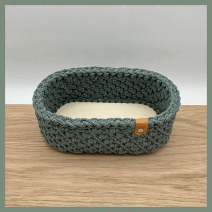 Dekokorb oval mit Holzboden mit Gänsefüßchen Muster – Bild 2